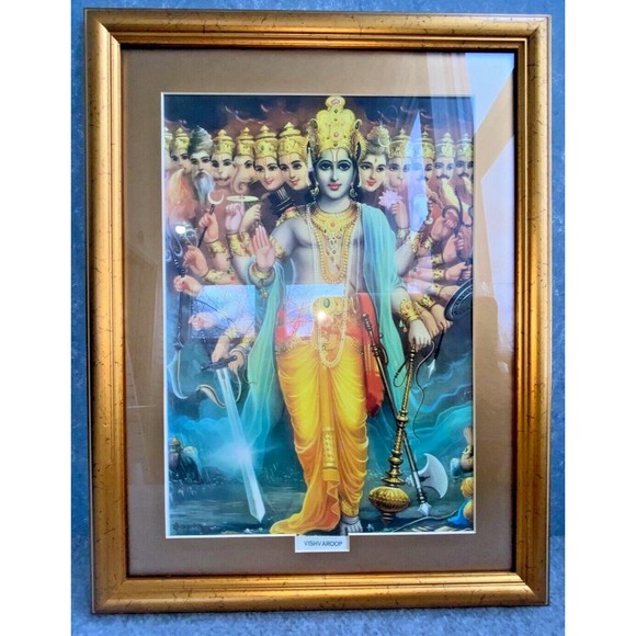 💥 Hindu Art Print Vishnu Vishwaroopa💥 Professionally Framed 19.5" x 13.5" In💥 - Picture 1 of 15